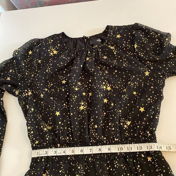 Bloomingdale's AQUA Black and Gold Star Foil Mini Dress Size Medium - Picture 11 of 13